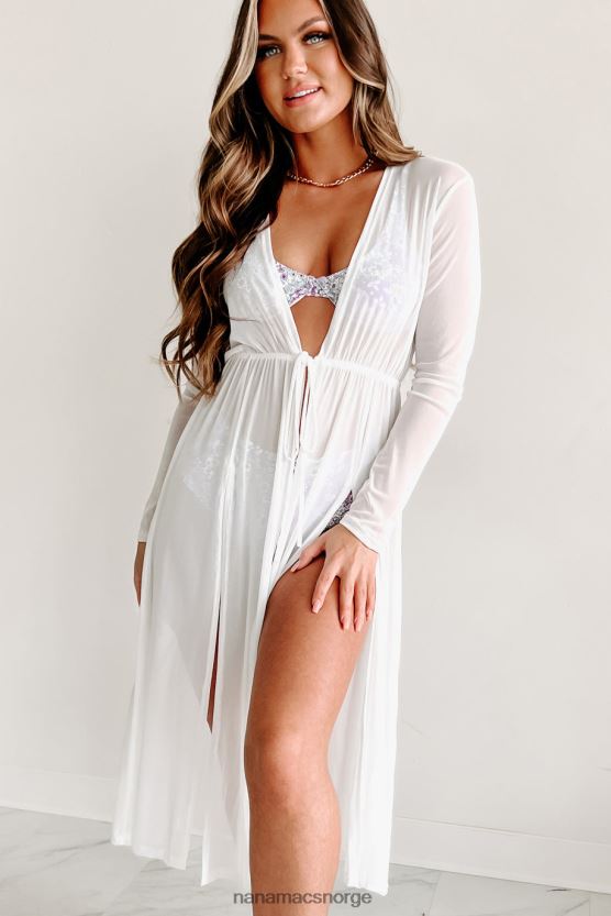 hvit NanaMacs å være et badetrekk med lange ermer i netting 402NJ03555