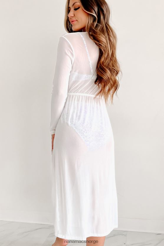 hvit NanaMacs å være et badetrekk med lange ermer i netting 402NJ03555