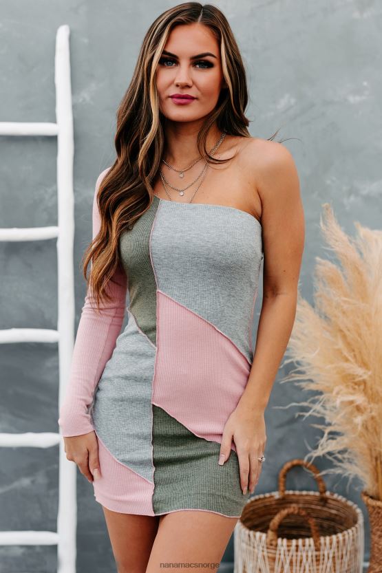 støvete rose NanaMacs få hyped fargeblokkert en skulder bodycon kjole 402NJ02461