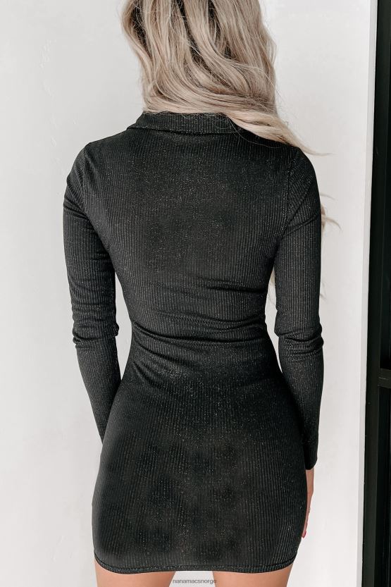 svart NanaMacs high stakes metallisk lurex knapp foran bodycon 402NJ02102