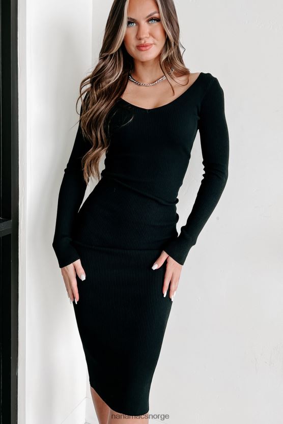 svart NanaMacs så skiltene langermet midi bodycon kjole 402NJ02290