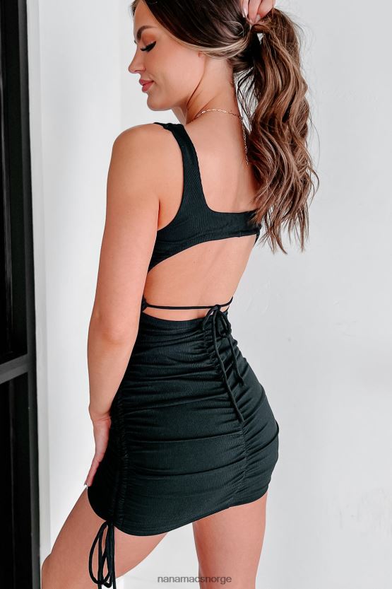 svart NanaMacs sen kveld drinker ruched åpen rygg bodycon 402NJ02059