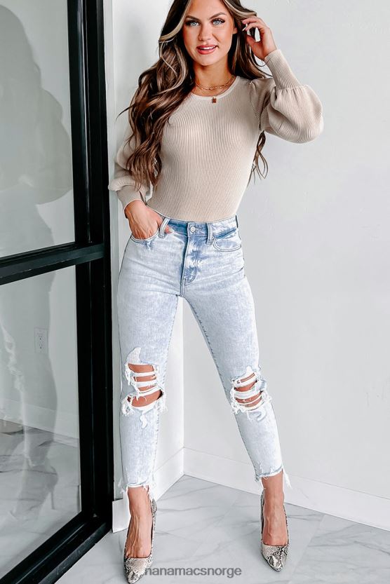 beige NanaMacs nye mål ribbet ballongermet bodysuit 402NJ0376