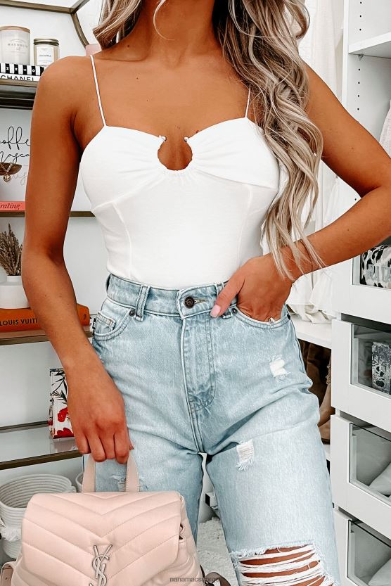 hvit NanaMacs små endringer metall ring tank bodysuit 402NJ0344