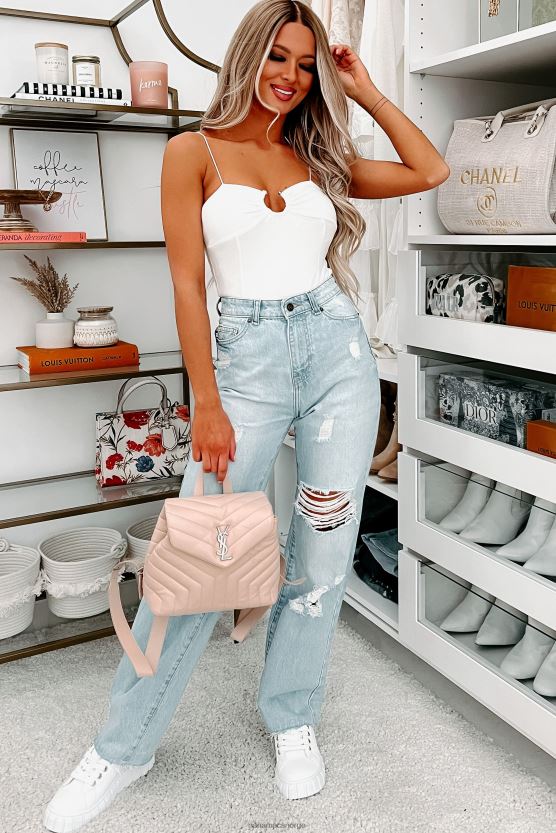 hvit NanaMacs små endringer metall ring tank bodysuit 402NJ0344