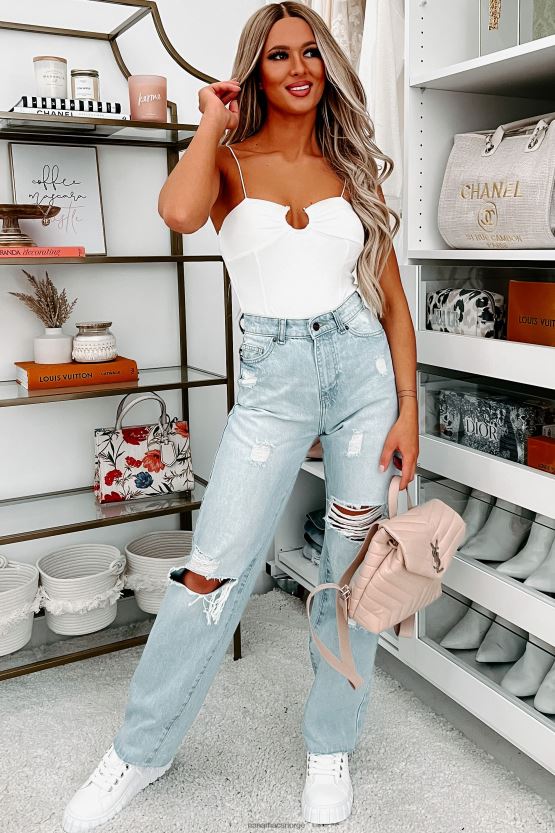 hvit NanaMacs små endringer metall ring tank bodysuit 402NJ0344