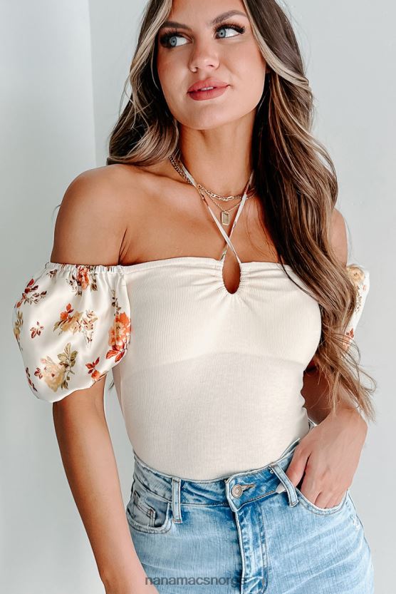 krem NanaMacs finne serenity floral puff sleeve bodysuit 402NJ0407