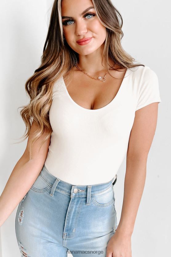 krem NanaMacs meera original bodysuit med kort ermet v-hals 402NJ0316
