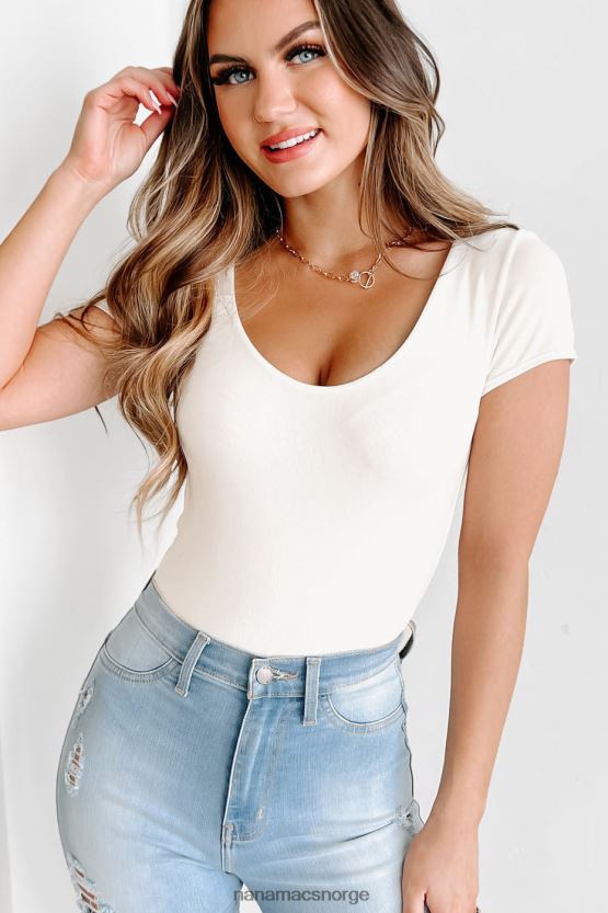krem NanaMacs meera original bodysuit med kort ermet v-hals 402NJ0316