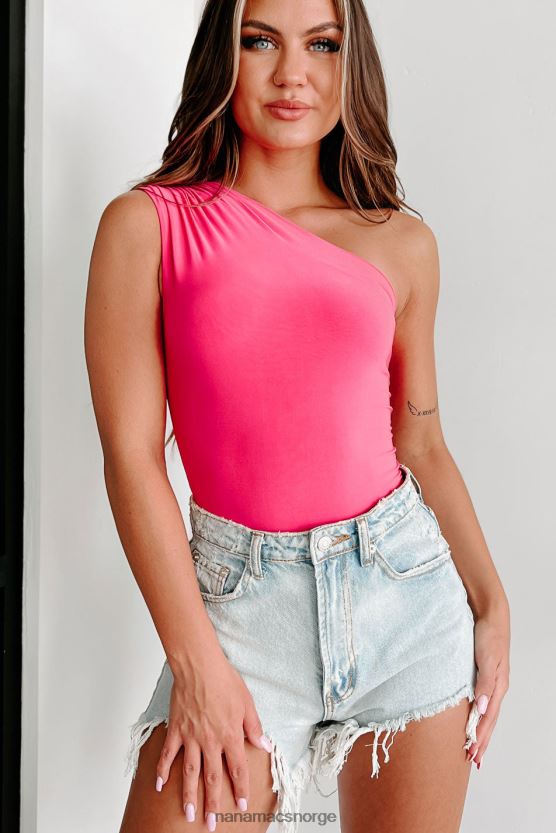 neon fuchsia NanaMacs elizabeth rynket bodysuit med en skulder 402NJ0294