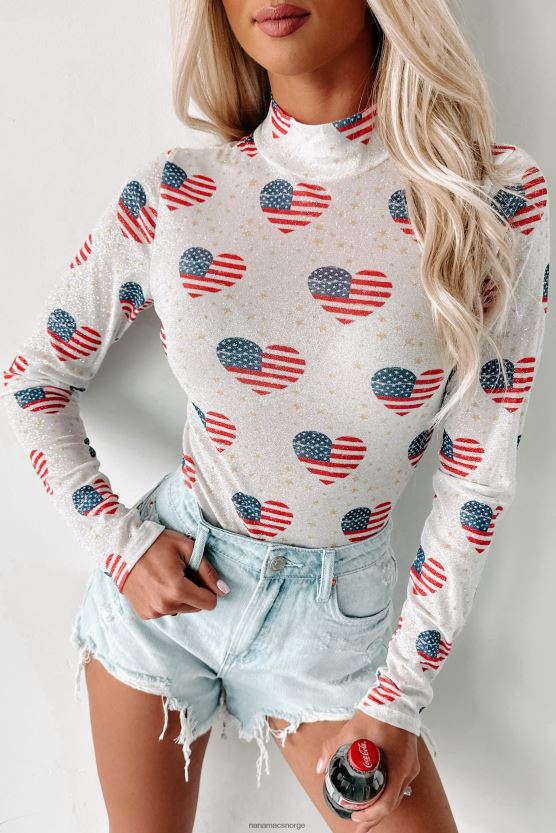 rød Hvit NanaMacs usa hele veien americana glitter mesh bodysuit 402NJ0350