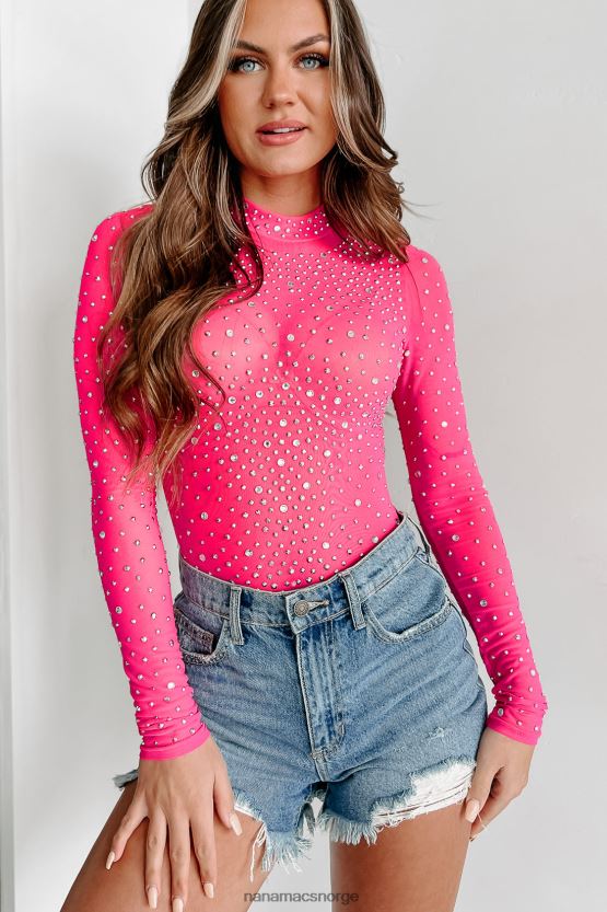 rosa NanaMacs få folk til å legge merke til mesh rhinestone bodysuit 402NJ0362