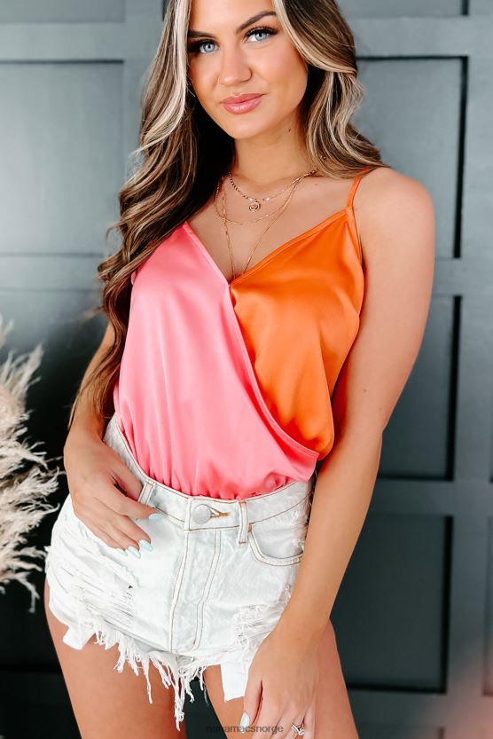 rosa/mandarin NanaMacs solnedgang sosialt samvær surplice colorblock bodysuit 402NJ0430