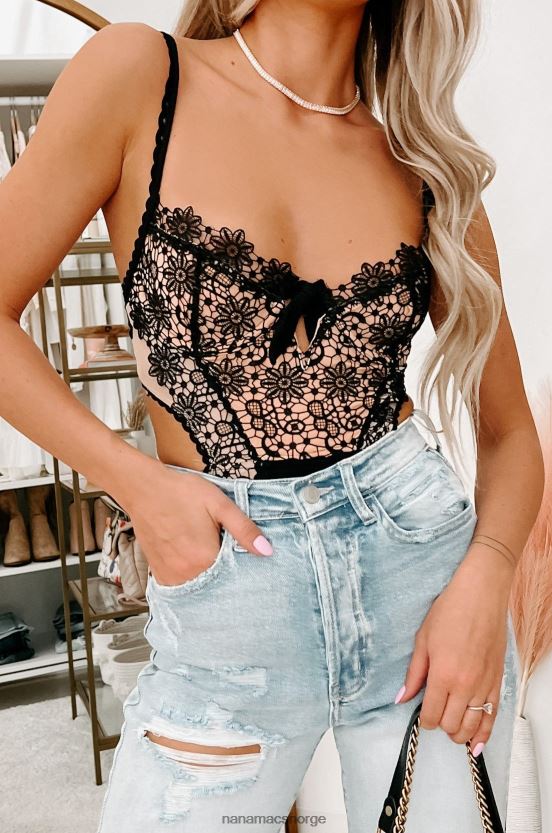 svart NanaMacs desperate hearts kontrast bodysuit med blonder 402NJ0170