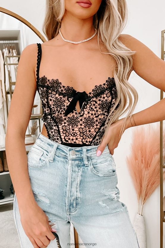 svart NanaMacs desperate hearts kontrast bodysuit med blonder 402NJ0170