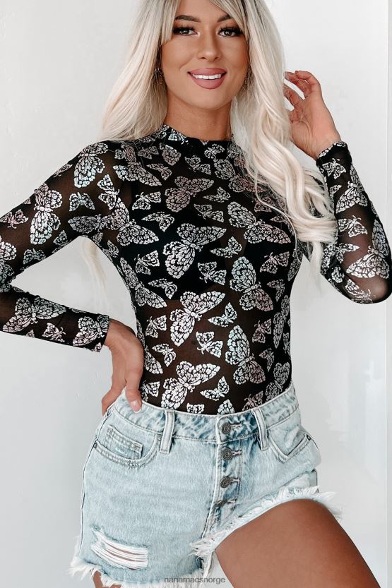 svart NanaMacs flutter fly mesh glitter sommerfugl bodysuit 402NJ0367