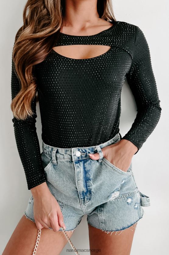 svart NanaMacs for alltid ekstra rhinestone bodysuit 402NJ0144