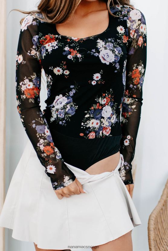 svart NanaMacs hvilken som helst dag nå floral mesh bodysuit 402NJ0379