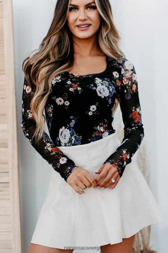 svart NanaMacs hvilken som helst dag nå floral mesh bodysuit 402NJ0379