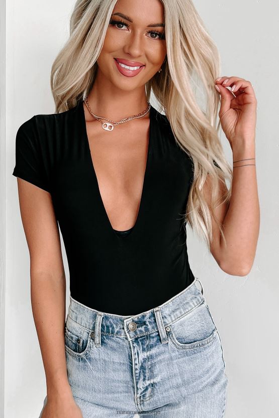 svart NanaMacs jerika stupende body med v-hals 402NJ029