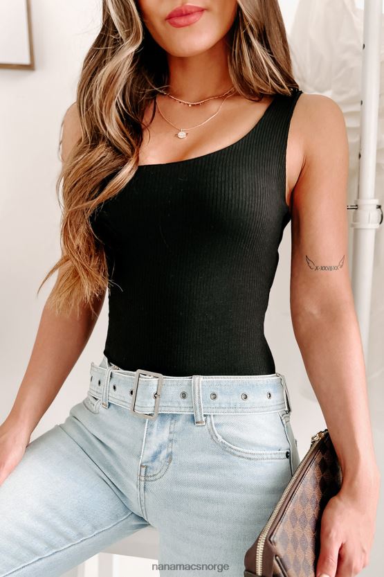 svart NanaMacs kanskje mitt øyeblikk vri tilbake ribbet bodysuit 402NJ0460