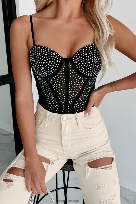 svart NanaMacs natt-ut polstret rhinestone bodysuit 402NJ0403