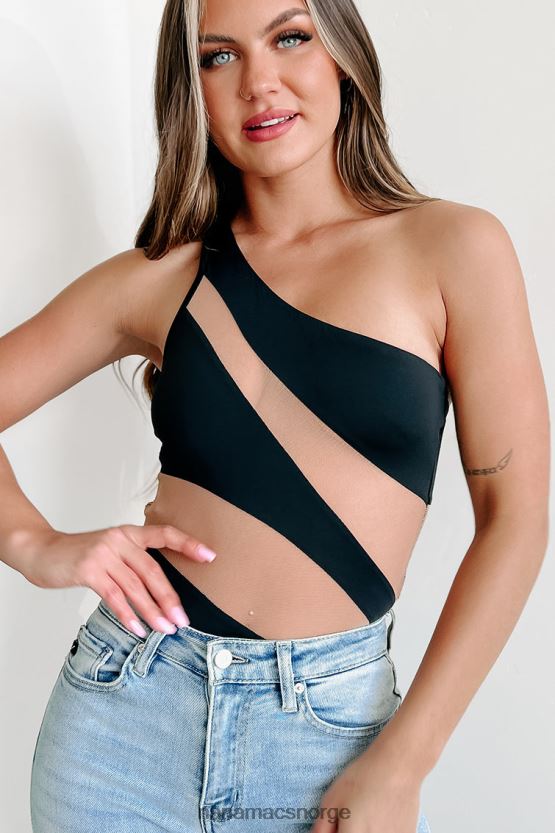 svart/naken NanaMacs dårlig rykte en skulder mesh panel bodysuit 402NJ0396