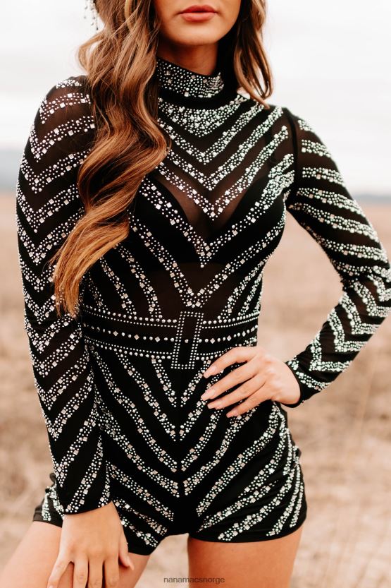 svart NanaMacs min egen show mesh rhinestone romper 402NJ02492