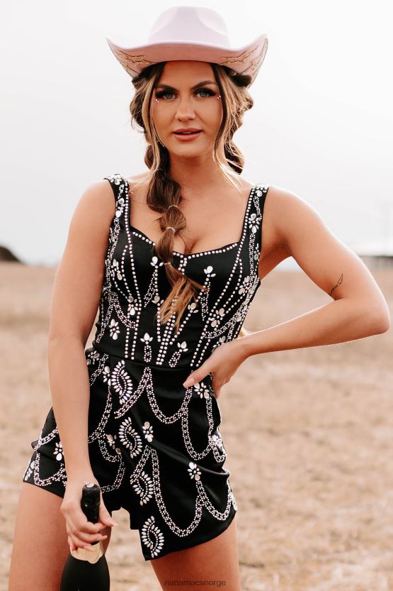 svart NanaMacs tester din kontroll satin rhinestone romper 402NJ02598