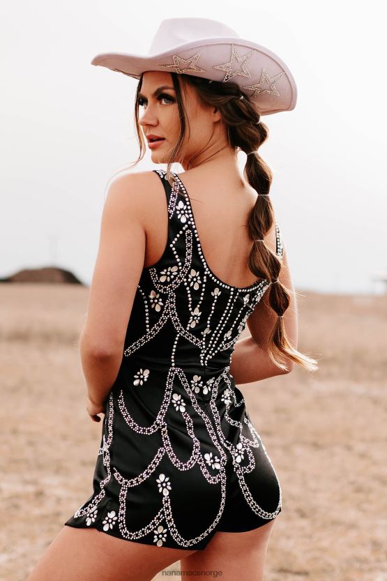 svart NanaMacs tester din kontroll satin rhinestone romper 402NJ02598