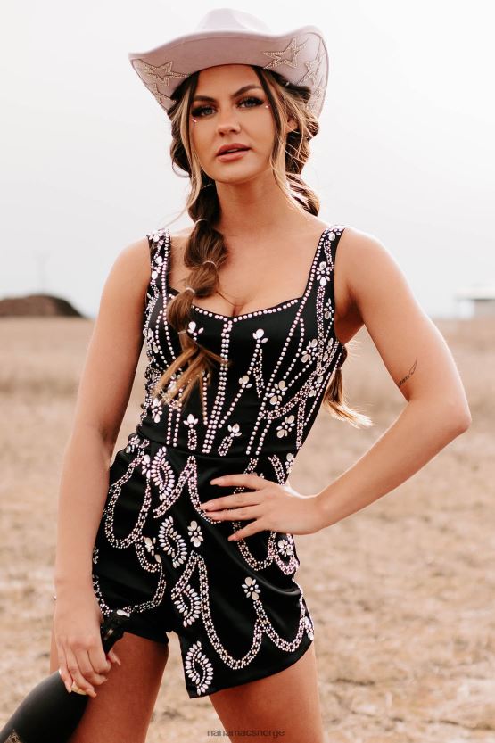 svart NanaMacs tester din kontroll satin rhinestone romper 402NJ02598