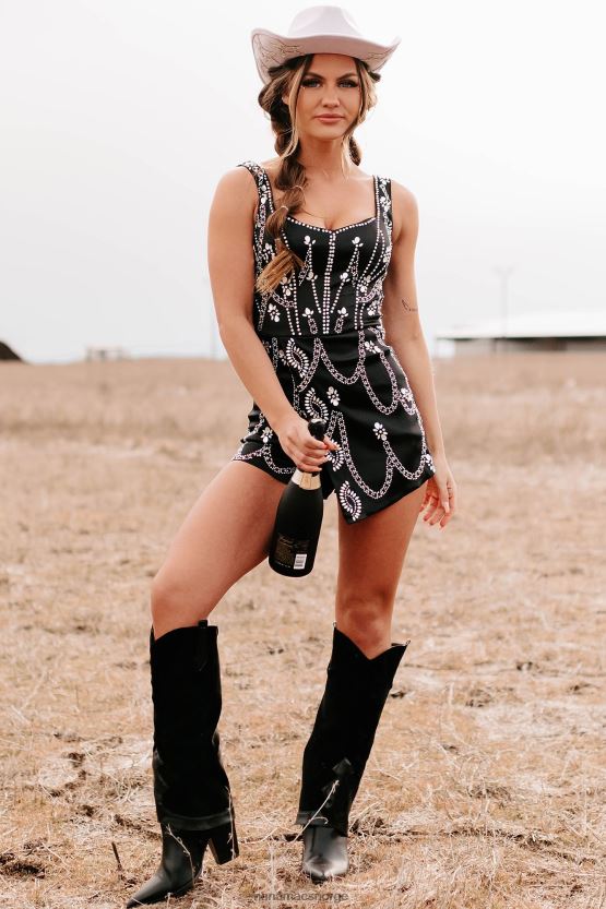 svart NanaMacs tester din kontroll satin rhinestone romper 402NJ02598