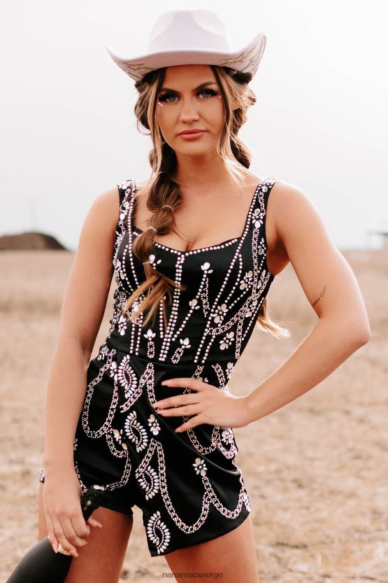 svart NanaMacs tester din kontroll satin rhinestone romper 402NJ02598