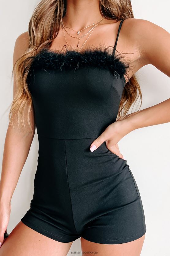 svart NanaMacs vegas living fjær trimmet montert romper 402NJ02544