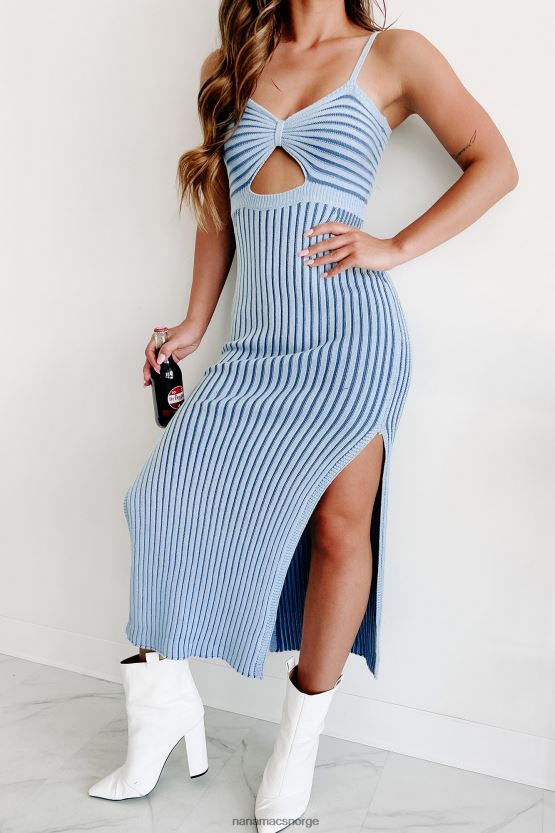 blå NanaMacs følelse blå genser strikket midikjole 402NJ01895