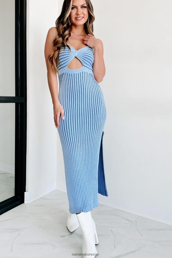 blå NanaMacs følelse blå genser strikket midikjole 402NJ01895