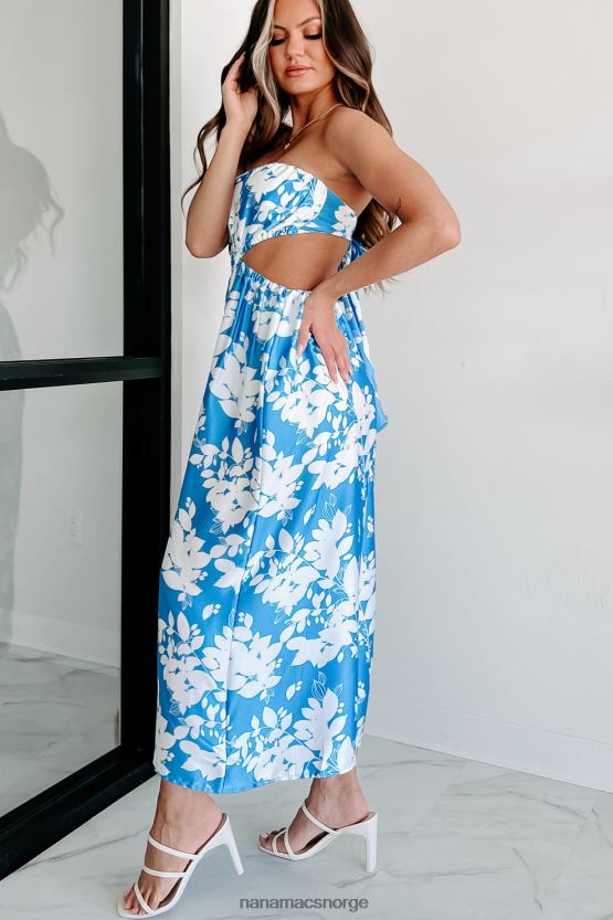 blå hvit NanaMacs gjøre dem sjalu stroppeløs floral jumpsuit 402NJ02593