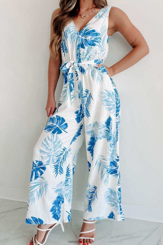 elfenben/blått NanaMacs drama i bahamas jumpsuit med tropisk trykk 402NJ02524