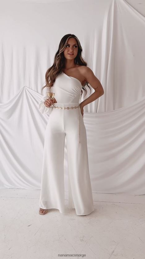hvit NanaMacs kjære tilstedeværelse en skulderbelte jumpsuit med brede ben 402NJ02573