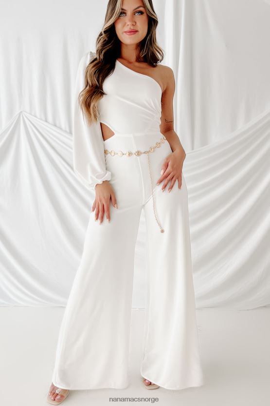 hvit NanaMacs kjære tilstedeværelse en skulderbelte jumpsuit med brede ben 402NJ02573