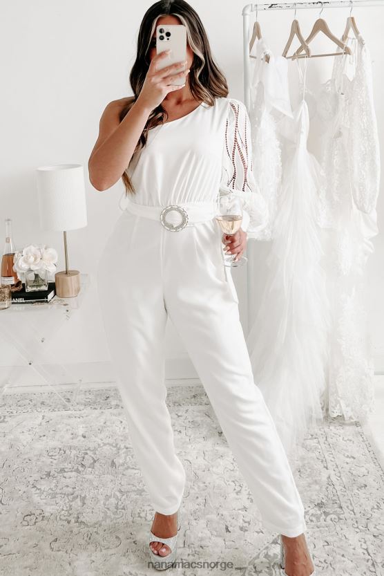 hvit NanaMacs skru tilbake tid hekle en skulder belte jumpsuit 402NJ02571