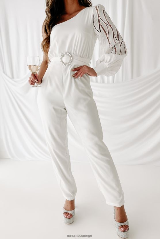 hvit NanaMacs skru tilbake tid hekle en skulder belte jumpsuit 402NJ02571