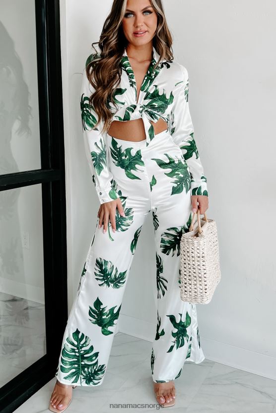 hvit/grønn tropisk NanaMacs du hadde meg på aloha slips foran tropisk print jumpsuit 402NJ02565