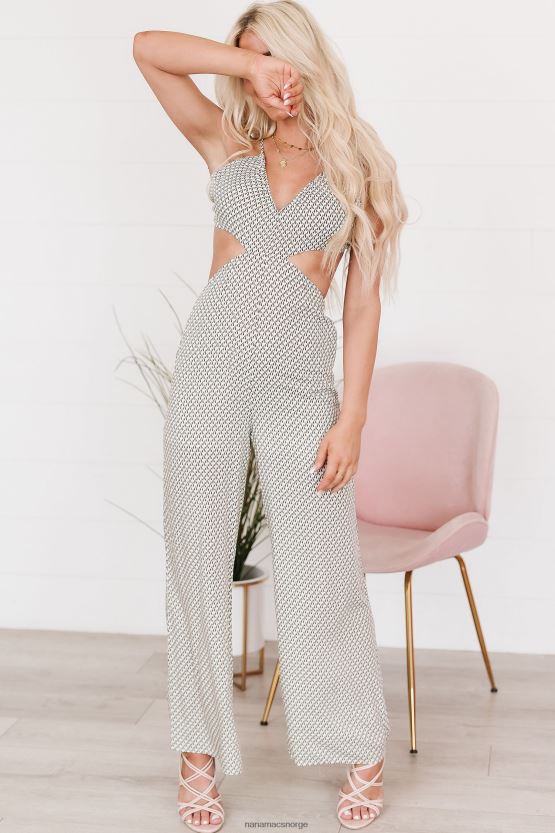 hvit/khaki geo NanaMacs trykk bakoverspolt grime jumpsuit 402NJ02665