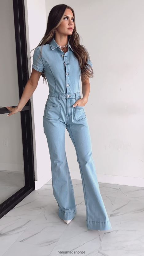 lett denim NanaMacs gjenta tidligere blusset denim jumpsuit 402NJ02688