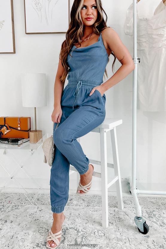 medium NanaMacs glem problemene dine med cowl-neck denim jumpsuit 402NJ02604