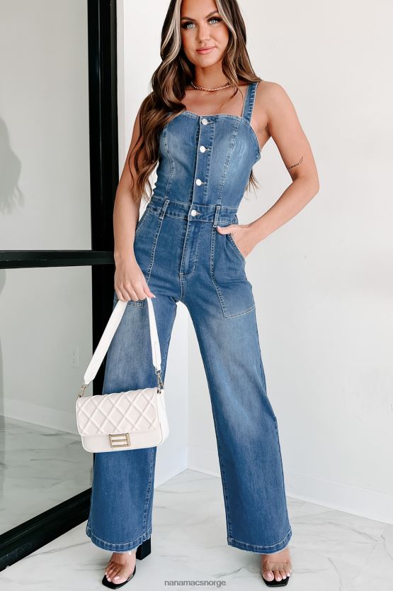 medium denim NanaMacs ekte takknemlighet denim jumpsuit med brede ben 402NJ02619