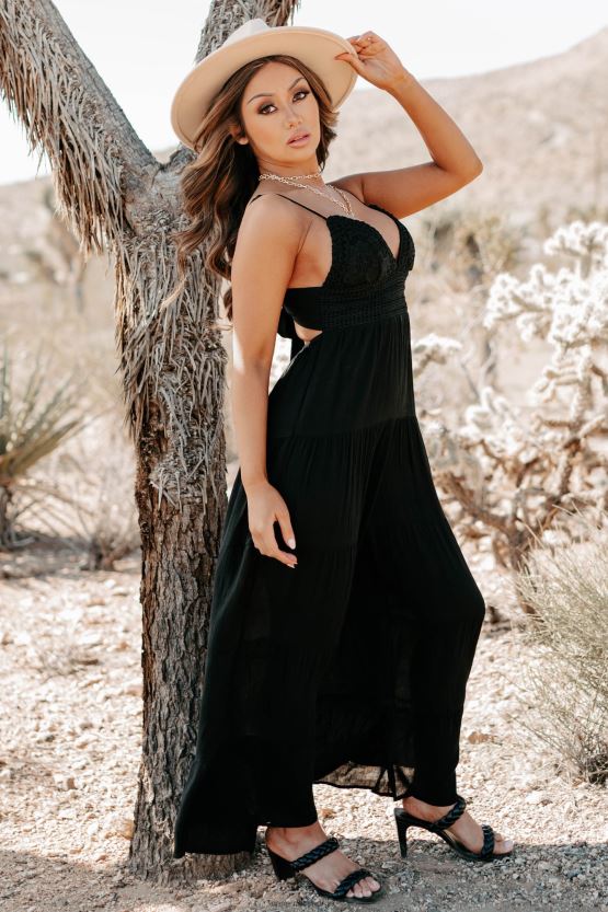 svart NanaMacs boho soul heklet blonde jumpsuit med brede ben 402NJ02705