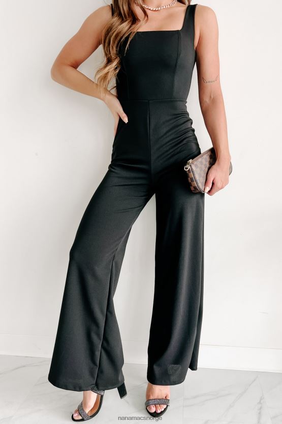 svart NanaMacs hvor å gå firkantet hals blonder opp wide leg jumpsuit 402NJ02577