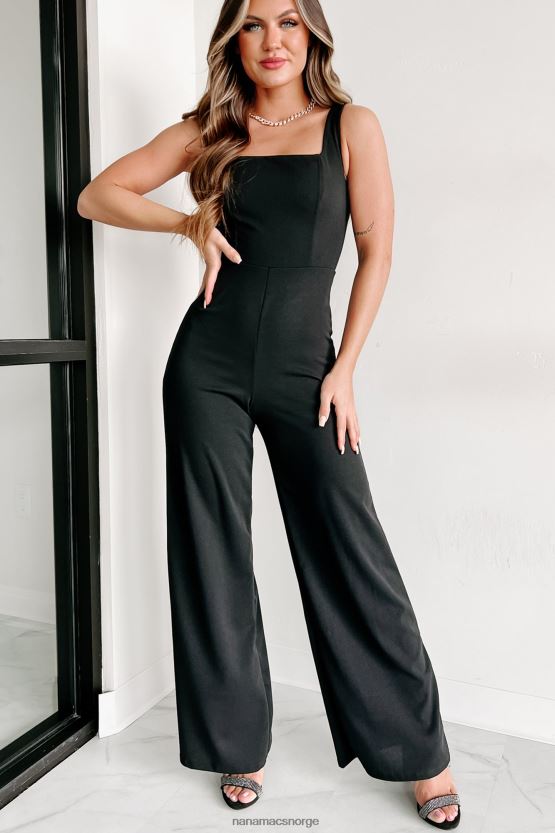 svart NanaMacs hvor å gå firkantet hals blonder opp wide leg jumpsuit 402NJ02577